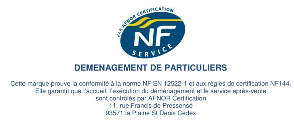 Certification NF Service déménagement de particuliers